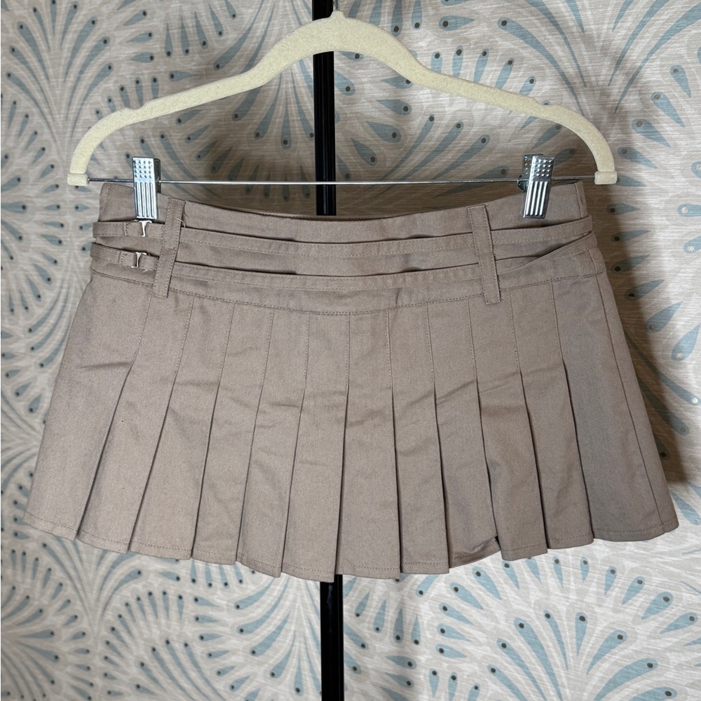 Pleated Mini Skirt in Taupe - Classic Schoolgirl Style